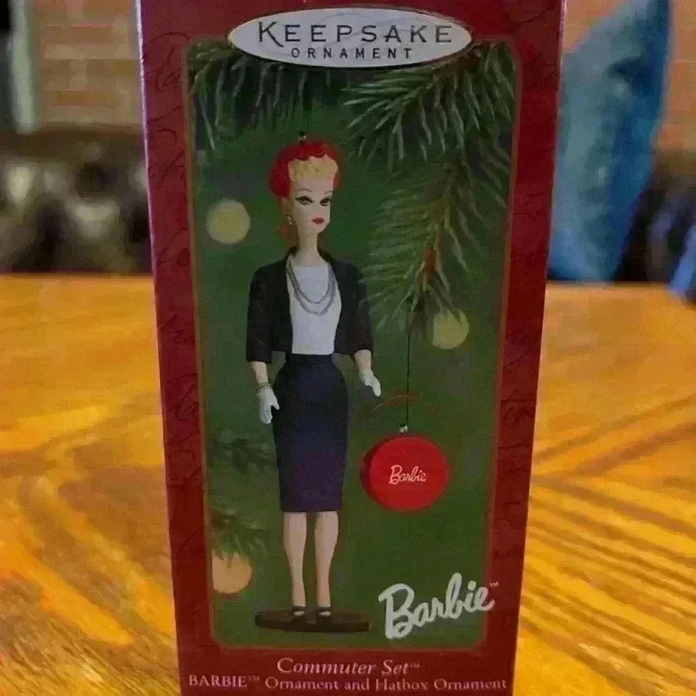 Hallmark 2000 Commuter Set Hatbox 2 PC BARBIE CHRISTMAS Keepsake Ornament